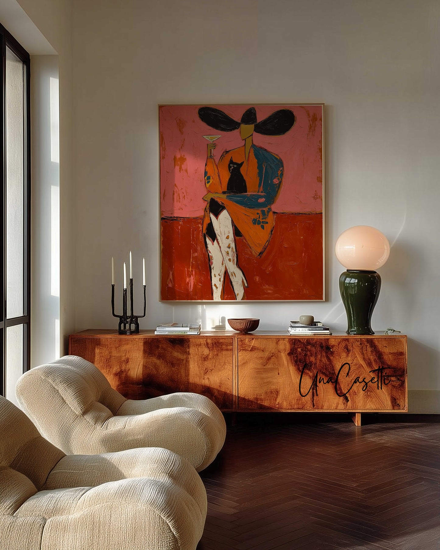 Black Cat Hour – Cowgirl, Martini & Black Cat Art Print