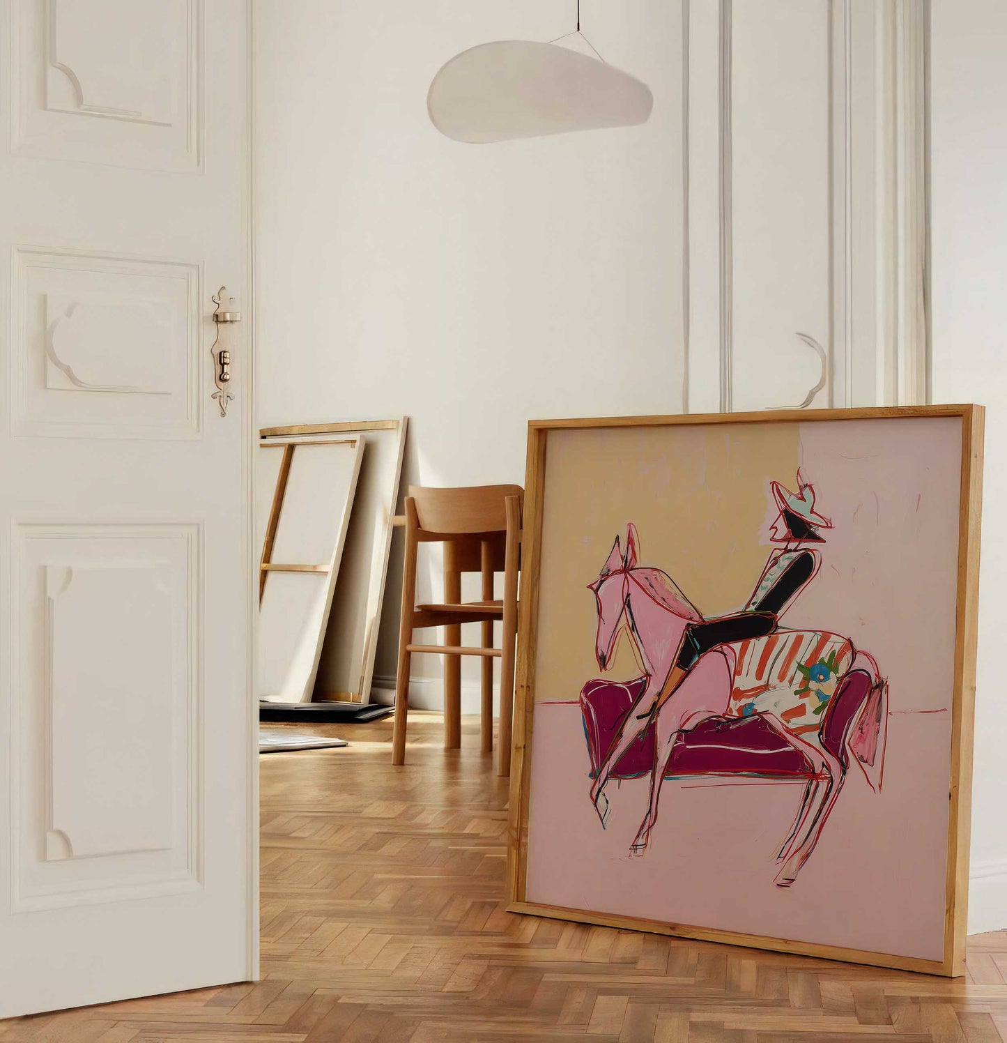 Pink Horse Rider on Velvet Couch