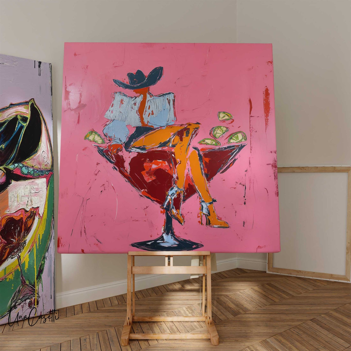 Pink Cowgirl Martini Art