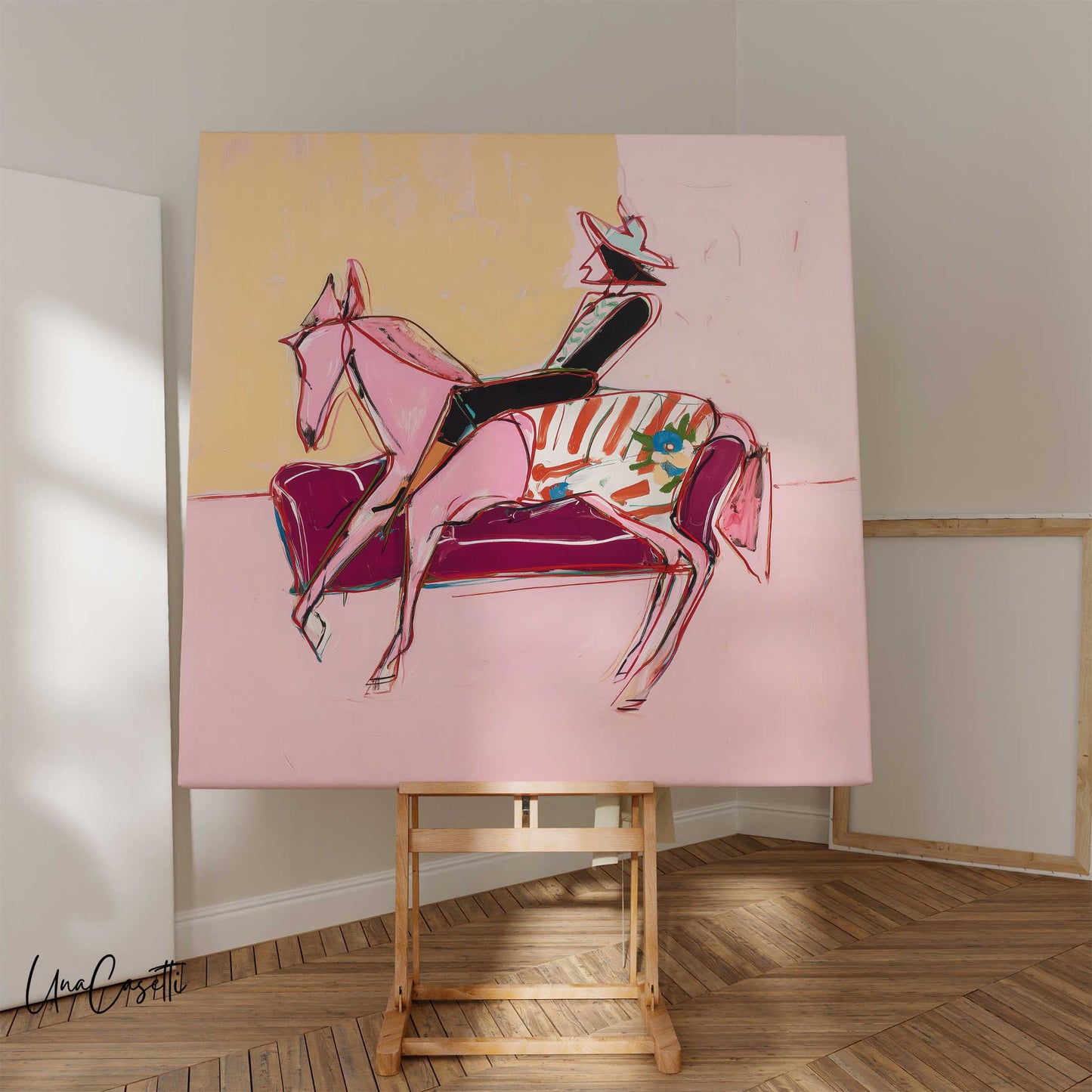 Pink Horse Rider on Velvet Couch