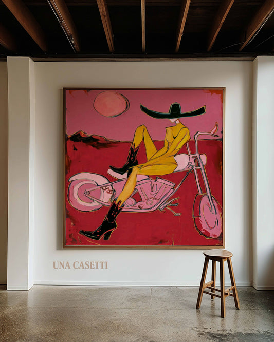 Cowgirl Wall Art – Pink Motorcycle Western Print & Canvas | UnaCasetti
