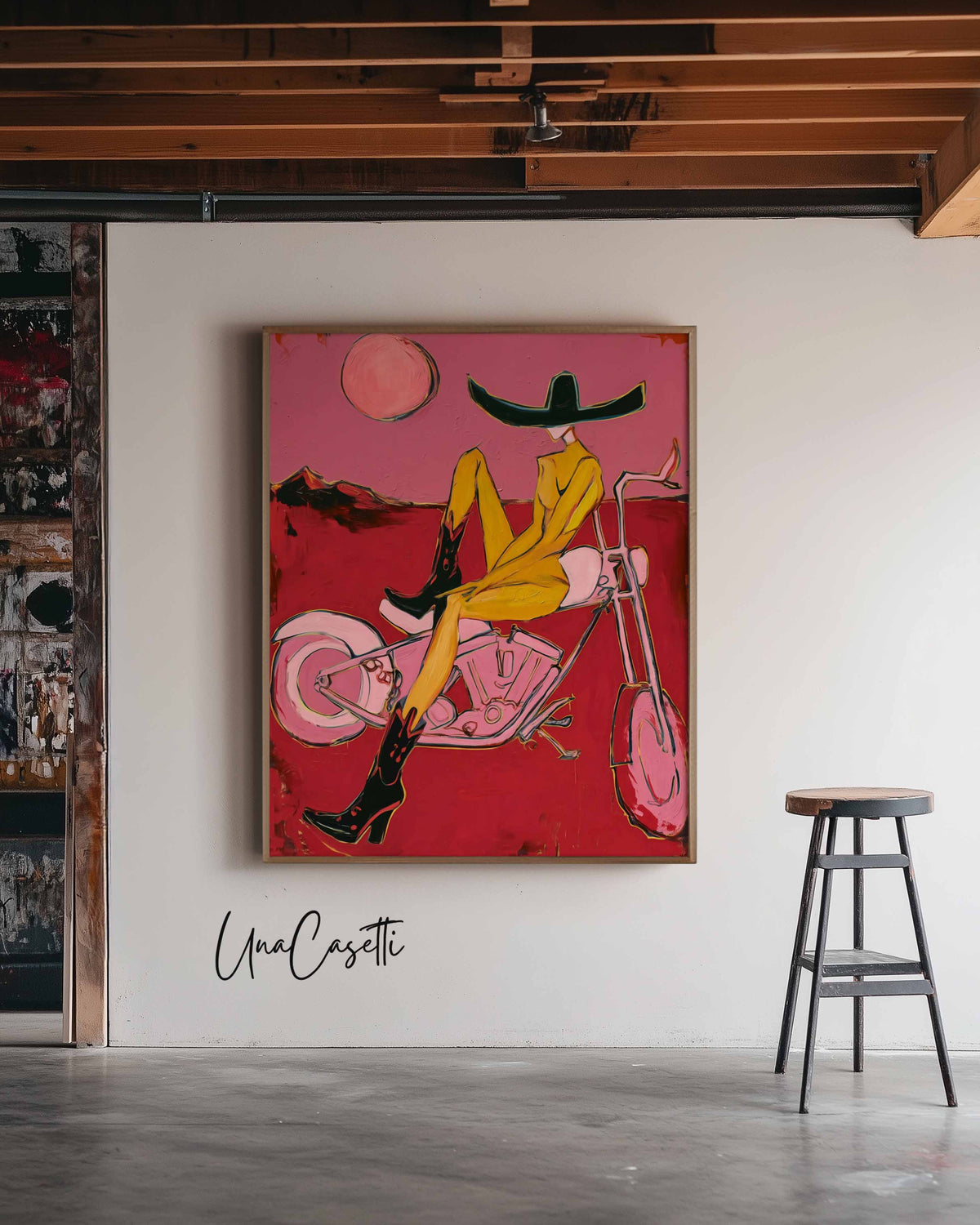 Cowgirl Wall Art – Pink Motorcycle Western Print & Canvas | UnaCasetti