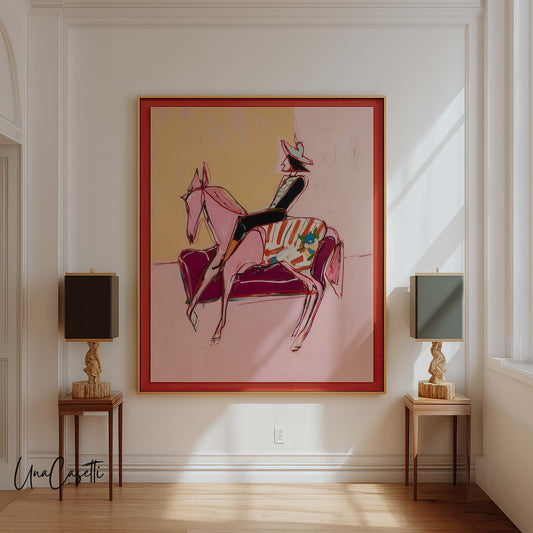 Pink Horse Rider on Velvet Couch