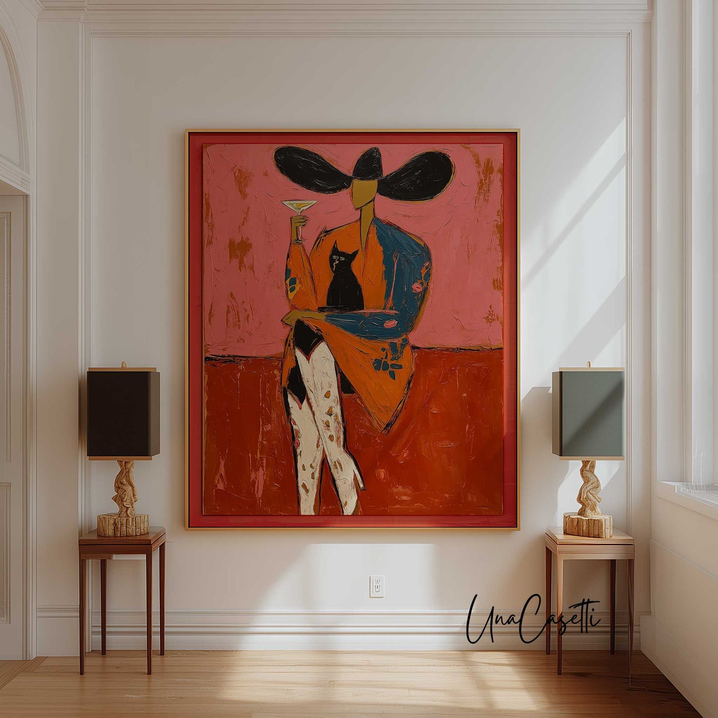 Black Cat Hour – Cowgirl, Martini & Black Cat Art Print